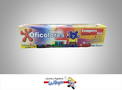 [7595666000356] TEMPERA GEL 23GR 6 COLORES C/U MARCA OFICOLORES   