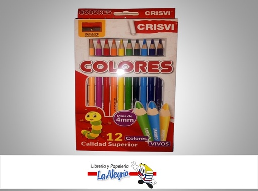 [7598874001481] LAPICES DE COLORES VIVOS MINA 4MM 12 COLORES MARCA CRISVI
