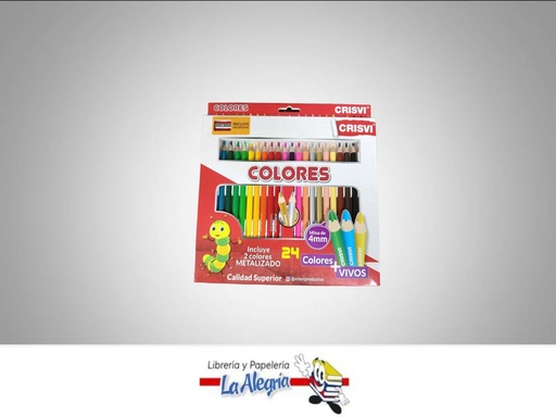 [7598874006660] LAPICES DE COLORES VIVOS MINA 4MM 24 COL MARCA CRISVI