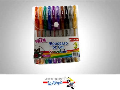 [7598874007124] BOLIGRAFO GEL ESCARCHA 1MM CAJA DE 10 UND MARCA CRISVI