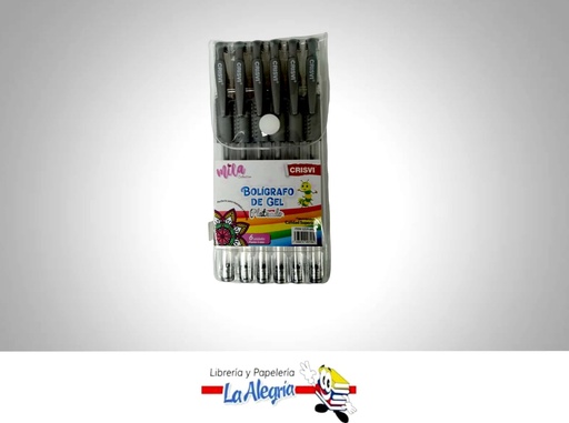 [7598874007162] BOLIGRAFO GEL 1MM CAJA DE 6 UND PLATEADO MARCA CRISVI
