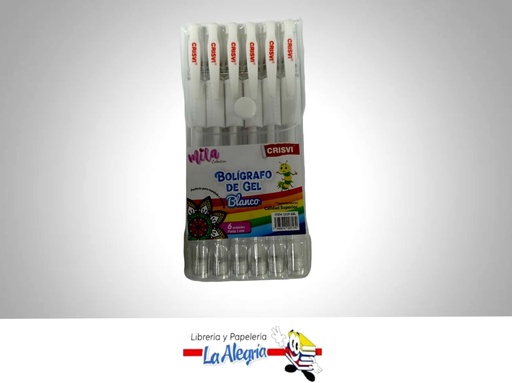 [7598874007179] BOLIGRAFO GEL 1MM CAJA DE 6 UND BLANCO MARCA CRISVI