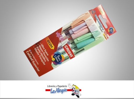 [75988740071861] BOLIGRAFO TRIANGULAR PASTEL 052M-5P 1MM PAQ. 5UND MARCA CRISVI
