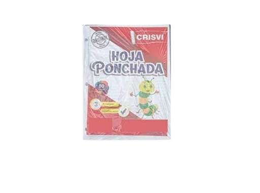 [7598874009746] HOJA PONCHADA 1 LINEA CARTA PAQ 80 HOJAS MARCA CRISVI