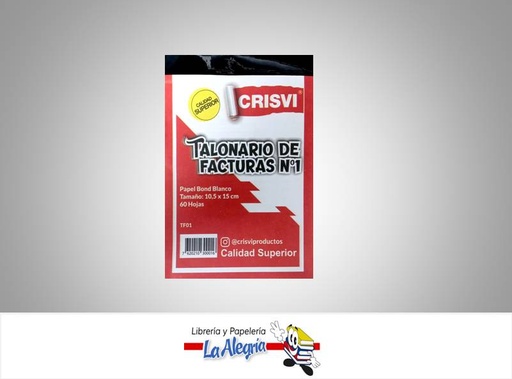 [7620210300016] TALONARIO FACTURA N-1 10,5X15 CM 60 H MARCA CRISVI   
