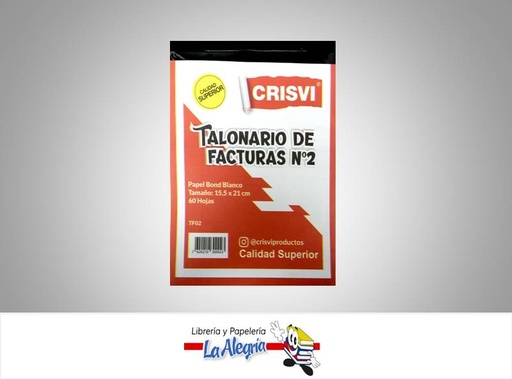 [7620210300023] TALONARIO FACTURA N2 15.5X21 CM 60 H MARCA CRISVI