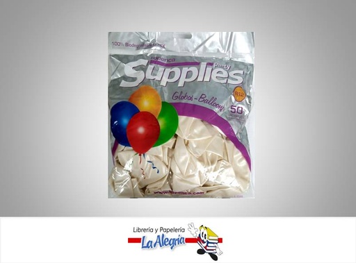 [766882346628] GLOBO R12 METALIZADO BLANCO 50 UND MARCA SUPPLIES   