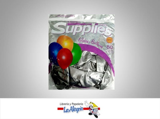[766882347540] GLOBO R12 METALIZADO PLATEADO 50 UND MARCA SUPPLIES   