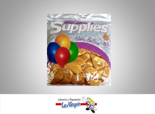 [766882347618] GLOBO R12 METALIZADO DORADO 50 UND MARCA SUPPLIES   