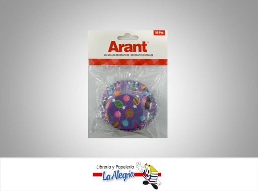 [7687435481265] CAPACILLO CON DISEÑO 50PZ MORADO/DULCE MARCA ARANT