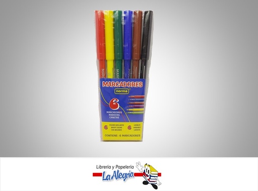 [7702111229631] MARCADOR 6 COLORES PTA FINA NORMA MARCA NORMA   
