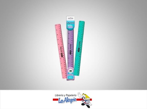 [7707406357174] REGLA PLASTICA PASTEL 30 CM 3 COLORES MARCA PRIMAVERA