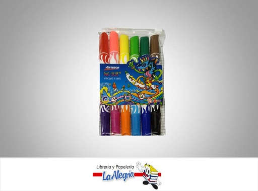[7750082082823] MARCADOR LAVABLE DOBLE PUNTA 6 PZA 12 COLORES MARCA ARTESCO