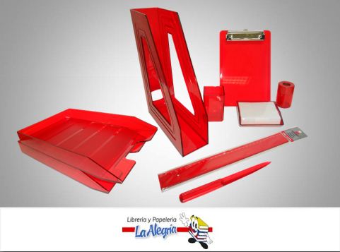[7896292297340] SET DE ESCRITORIO REF973.4 ROJO 9 PIEZAS MARCA ACRIMET   