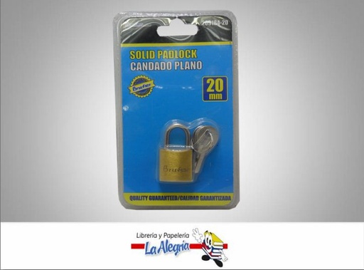 [8022820918411] CANDADO PLANO 20MM 3 LLAVES MARCA BRUFER   