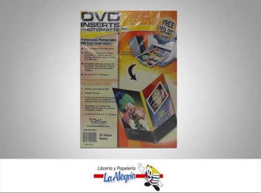 [822594000590] PAPEL ADHESIVOMATE P/DVD 25H CARTA MARCA KEY MEDIA   