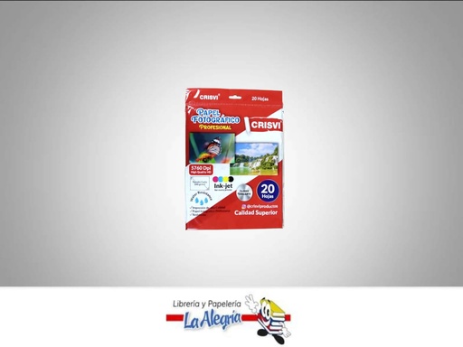 [7598874012357] PAPEL FOTOGRAFICO 180GR 20 HOJAS BRILLANTE AMBOS LADOS MARCA CRISVI