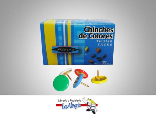 [8267654516000] CHINCHE METALICO COLORES 100UND MARCA OFFICE LINE   