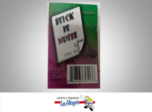 [826765895176] NOTAS AUTOADHESIVA 76X50MMNEON MARCA OFFICE LINE   