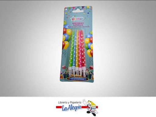 [8338019043629] VELA CUMPLEAÑOS 04362;9CM ESTAMPADA 10UN MARCA GLITTER   