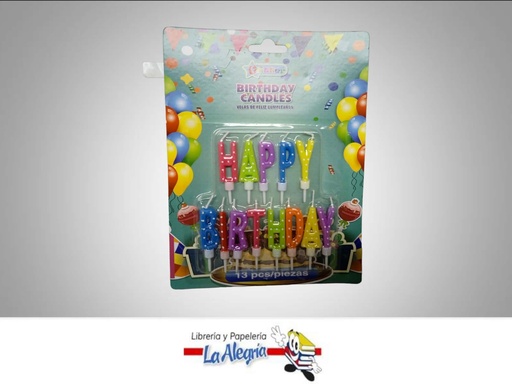 [8338019043674] VELA CUMPLEAÑOS HAPPY BIRTHDAY 04367 3CM MARCA GLITTER   