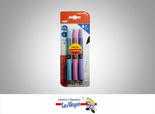 [8435464124726] BOLIGRAFO PUNTA FINA PE240-04; 0.5 MM 3 COLORES PASTEL MARCA MP
