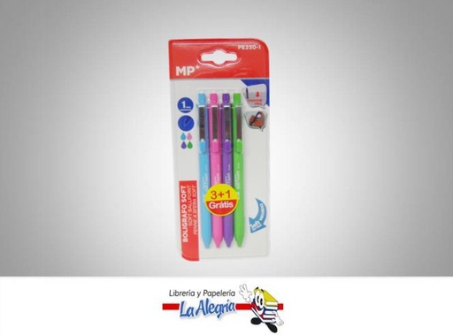 [8435464127406] BOLIGRAFO SOFT-TOUCH PE230-1 1MM PAQ. 4UND MARCA MP