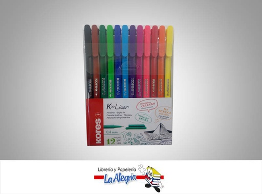 [9023800281128] MARCADOR PERMANENTE ULTRA FINO K LINER 0.4 MM 12 COLOR MARCA KORES