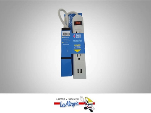 [9601000117401] REGLETA 1800W 4 TOMAS 110V/220V USB TR10