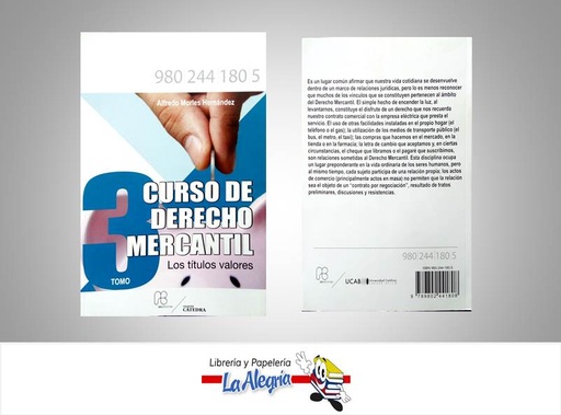[9789802441808] CURSO DE DERECHO MERCANTIL TOMO 3  TEMATICA DERECHO AUTOR MORLES, ALFREDO EDITORIAL UCAB