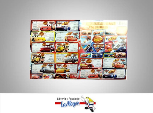 [9790540348694] ETIQUETA ESCOLAR 14 UNIDADES CARS MARCA S/M   