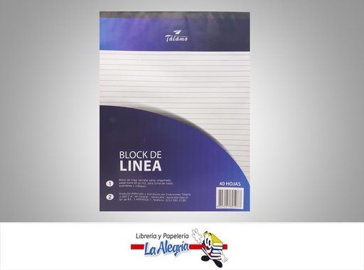 [9803025805077] BLOCK NOTA RAYADO ENGOMADO 40H CARTA MARCA INVERSIONES TALAMO   