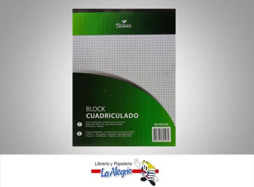 [9803025805084] BLOCK NOTA CUADRICULADO ENGOM 40H CARTA MARCA INVERSIONES TALAMO   