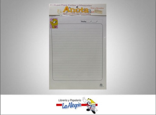 [ANOTA] TARJETA P/ESCRIBIR 10H C/SOBRE CARTA MARCA ICCA   