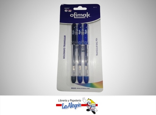 [781360870471] BOLIGRAFO TRIANGULAR PAQ. DE 3 UNIDADES 2COLORES BL111 MARCA OFIMAK