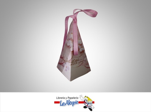 [CB82MINIEST] CAJA CARTON TRIANGULO 14X6X6 FLORES/ROSA MARCA S/M