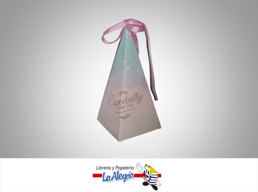 [CB83MINIEST] CAJA CARTON TRIANGULO 14X6X6 AGUA/ROSADA MARCA S/M