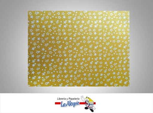 [CF00503] CARTULINA MICRO ESCARCHADA ESTAMPADA 50X70CM ESTRELLA  AMARILLO UND MARCA S/M
