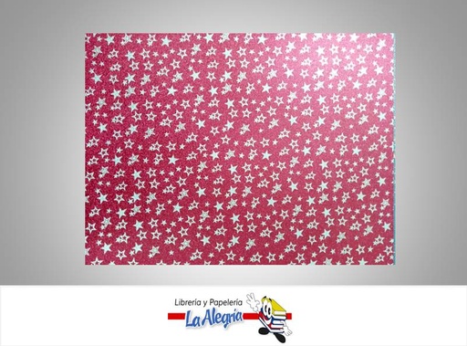 [CF00507] CARTULINA MICRO ESCARCHADA ESTAMPADA 50X70CM ESTRELLA PLATA ROJO UND MARCA S/M