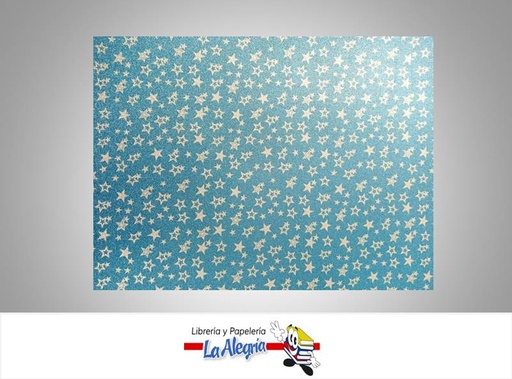 [CF00513] CARTULINA MICRO ESCARCHADA ESTAMPADA 50X70CM ESTRELLA PLATA/AZUL UND MARCA S/M