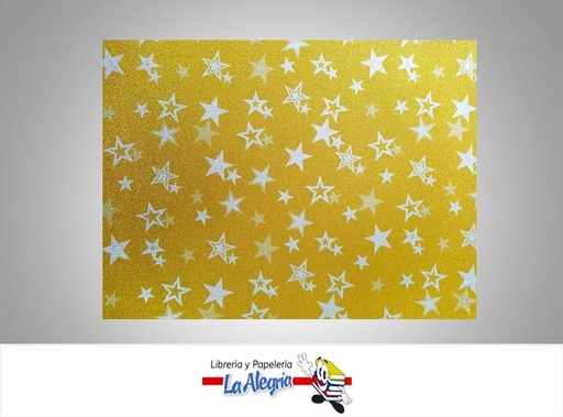 [CF00603] CARTULINA MICRO ESCARCHADA ESTAMPADA 50X70CM ESTRELLA  AMARILLO U MARCA S/M