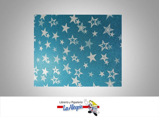 [CF00613] CARTULINA MICRO ESCARCHADA ESTAMPADA 50X70CM ESTRELLA PLATA/TURQUE MARCA S/M