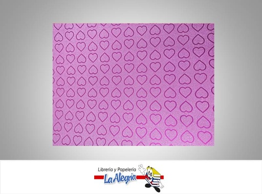 [CF06308] CARTULINA MICRO ESCARCHADA ESTAMPADA 50X70CM CORAZON FUCSIA UND MARCA S/M