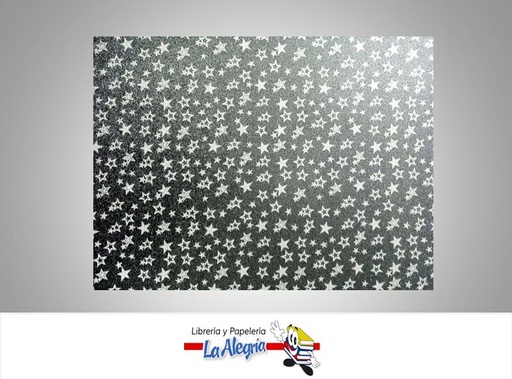 [CF00515] CARTULINA MICRO ESCARCHADA ESTAMPADA 50X70CM ESTRELLA PLATA/NEGRO UND MARCA S/M