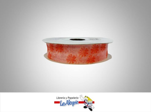 [CINTE008] CINTA TULL ESTAMP 25MM ROSA/FLOR ROJA XM MARCA S/M   