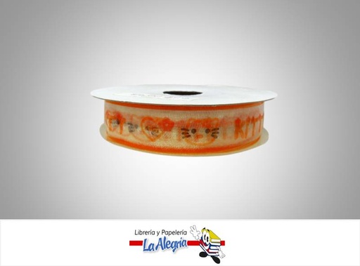 [CINTE0093] CINTA TULL ESTAMP 25MM KITTY NARANJA XME MARCA S/M   