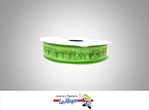 [CINTE0095] CINTA TULL ESTAMP 25MM KITTY VERDE XMETR MARCA S/M   