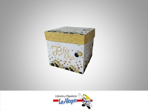 [CR2203] CAJA REGALO FELIZ DIA 22X22X22CM DORADO/BLANCO MARCA S/M