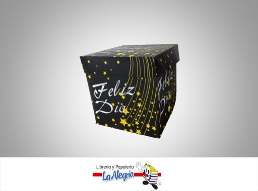 [CR2204] CAJA REGALO FELIZ DIA 22X22X22CM NEGRA MARCA S/M