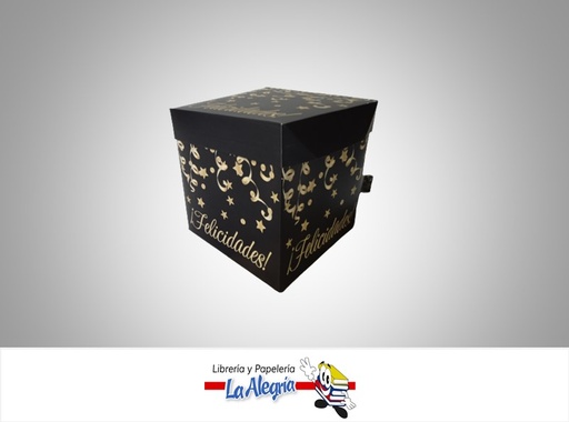 [CR2205] CAJA REGALO FELICIDADES 22X22X22CM NEGRA MARCA S/M